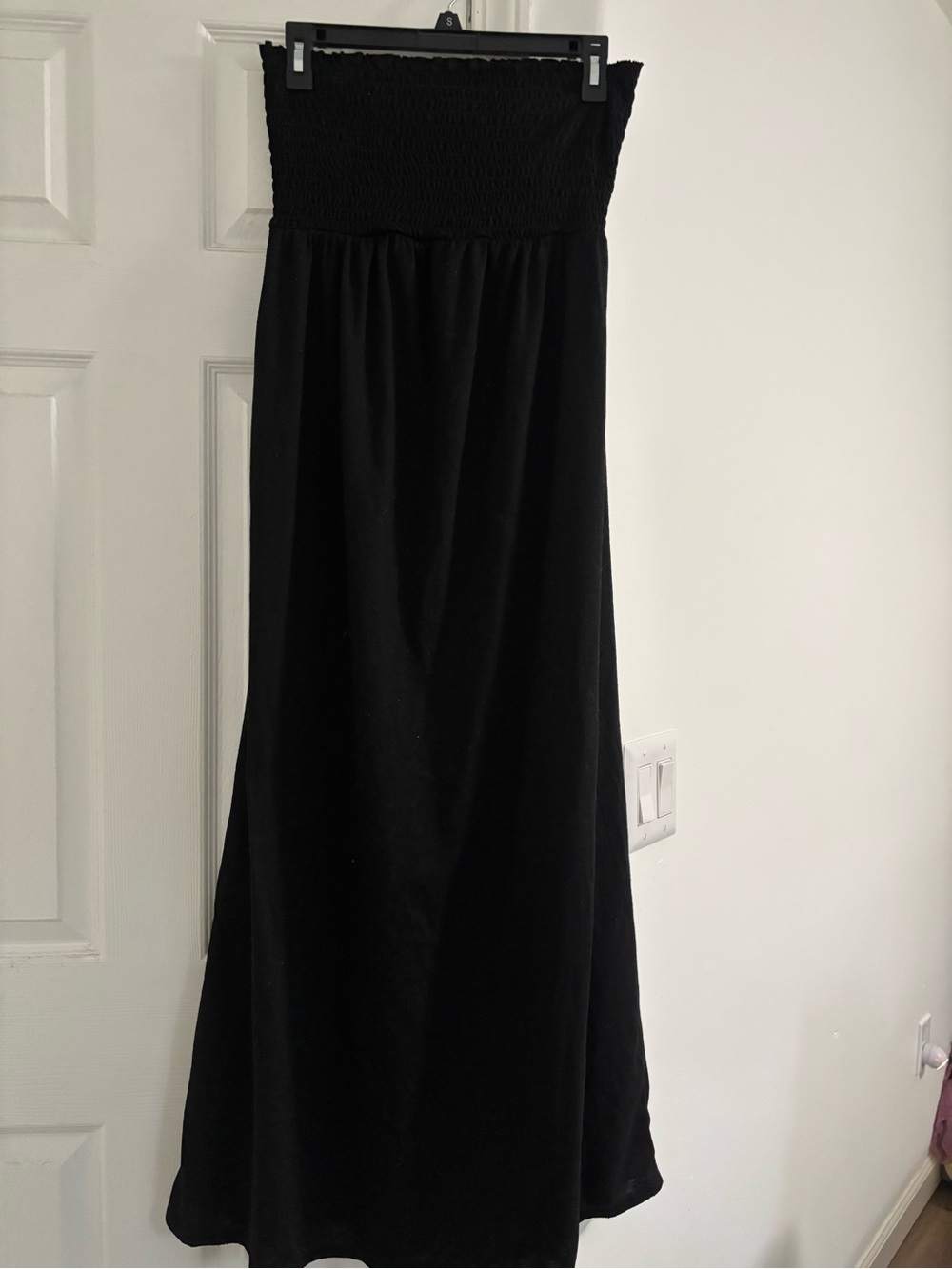 Black Strapless Smocked Maxi Dress